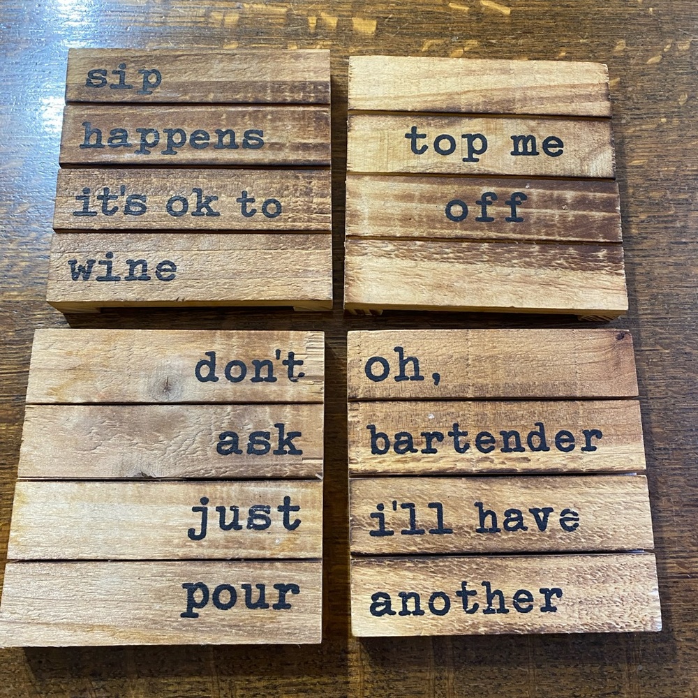 Four wooden drink coasters